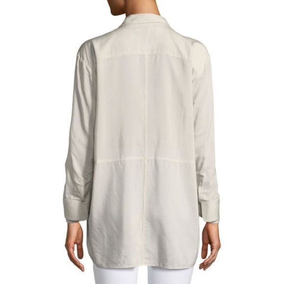 Halston Heritage Ruched-Sleeve Striped Shirt 10 - Picture 3 of 4